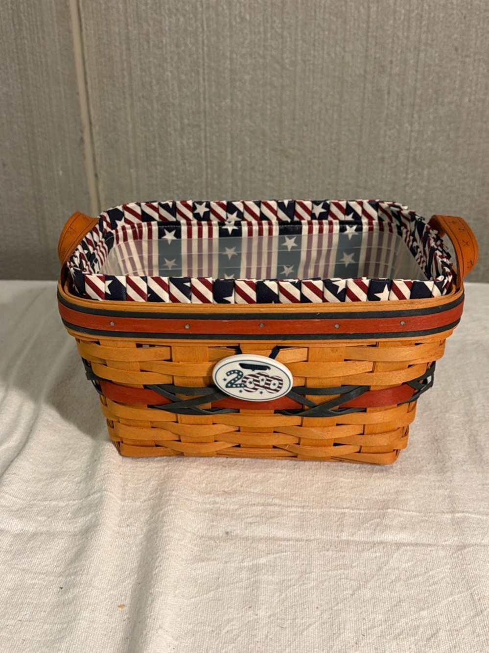 Longaberger Patriotic Woven Accent Basket with Star Liner - Orange and Red